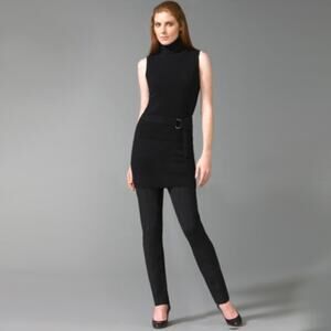 Laundry by Shelli Segal Black Wool & Silk Belted Sweater Tunic Top Blouse NWT